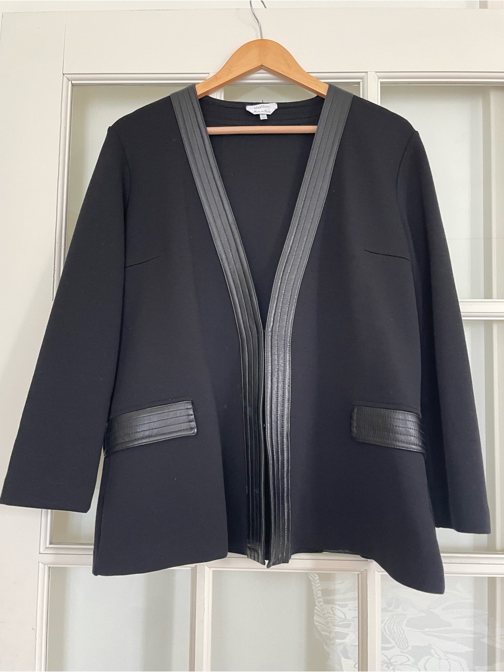 MaxMara goat leather trim wool black jacket size Medium IT 42 / US 8
